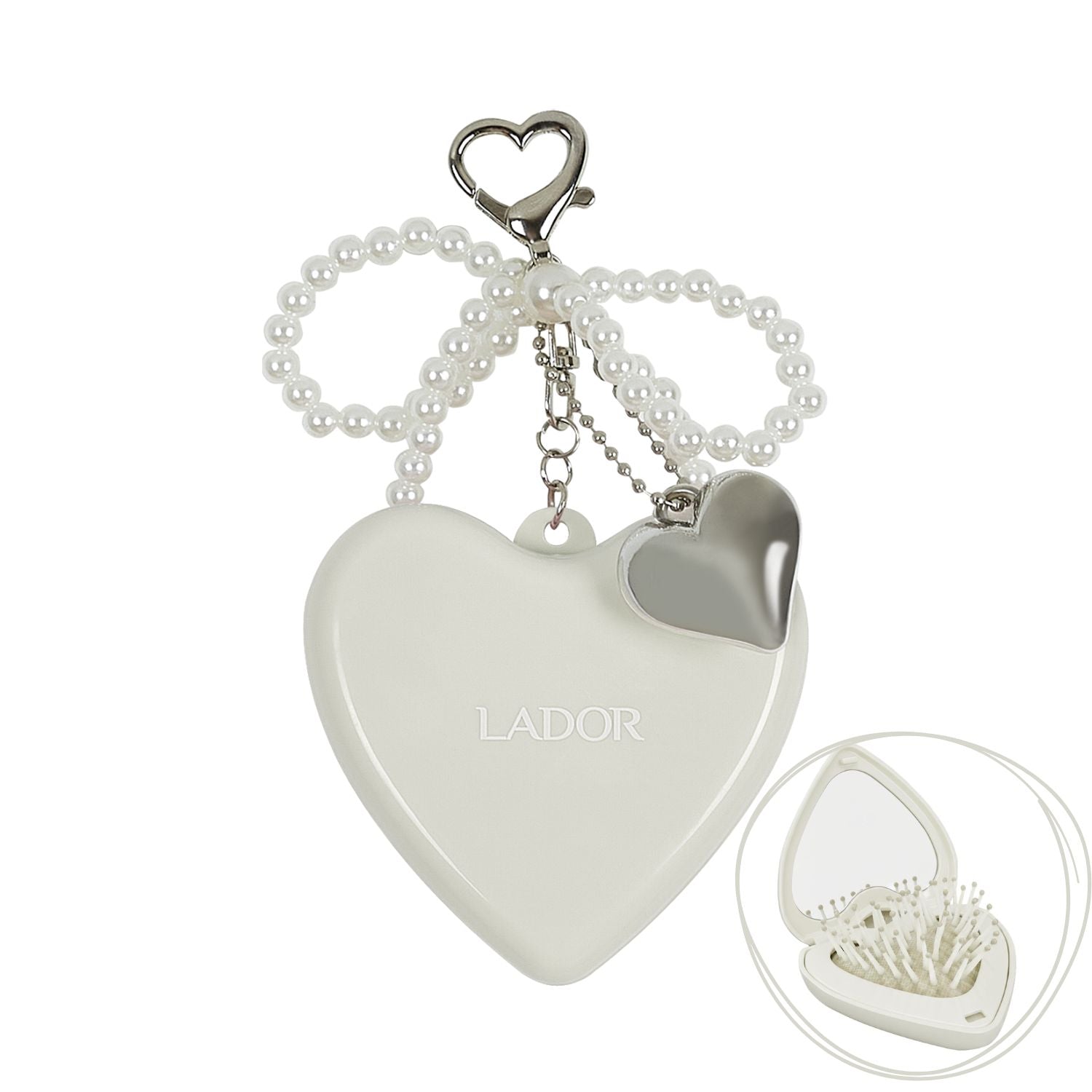 #Spend $400 free: Ivory heart-shaped mirror with brush