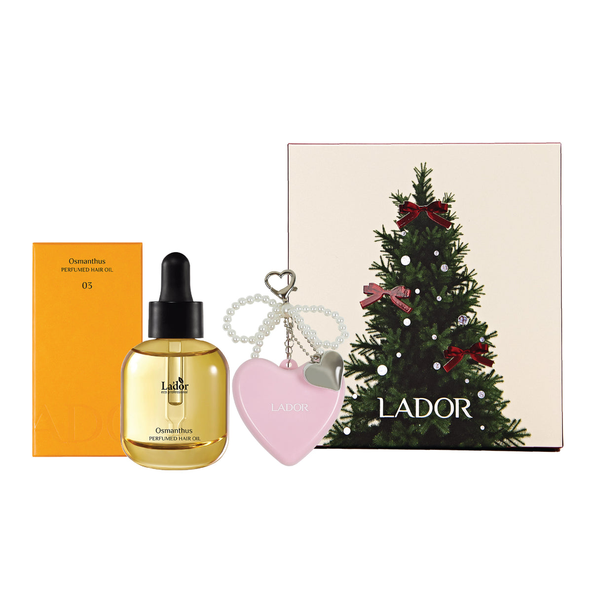 [聖誕禮盒] LADOR 香水髮油 粉紅心心鏡連氣墊梳套裝
